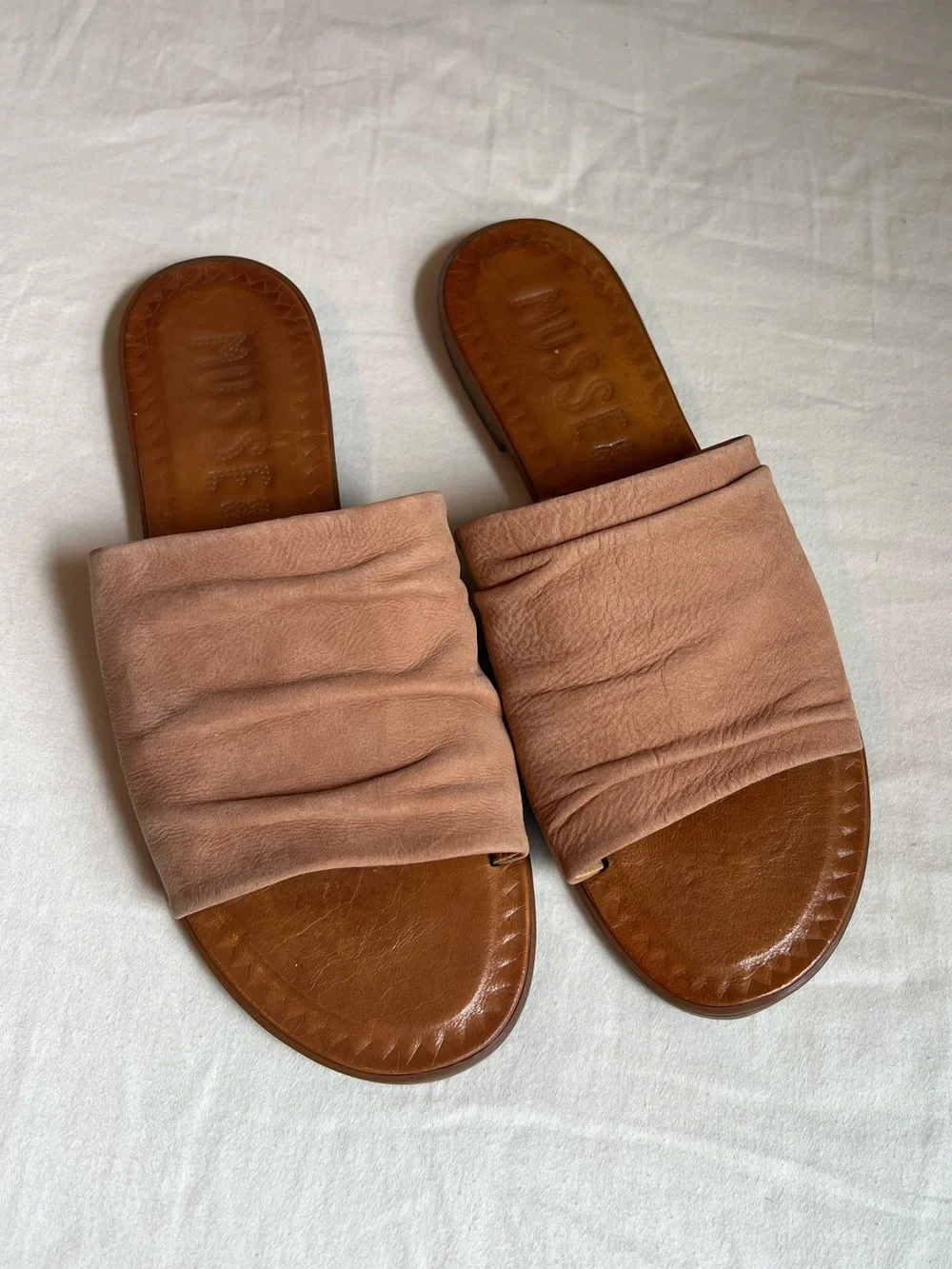 Natural Leather Slide Sandals